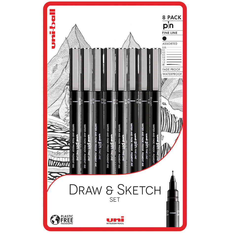 Uni : Pin Drawing Pen : Set Of 5 : Black : 0.05 - 0.8mm